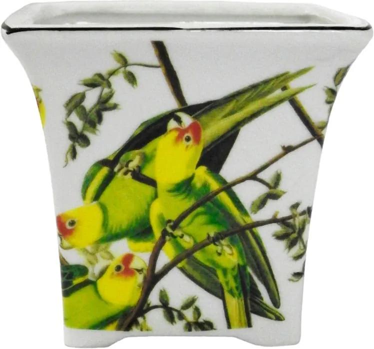 Vaso em Cerâmica com Papagaios - 11x12x11cm