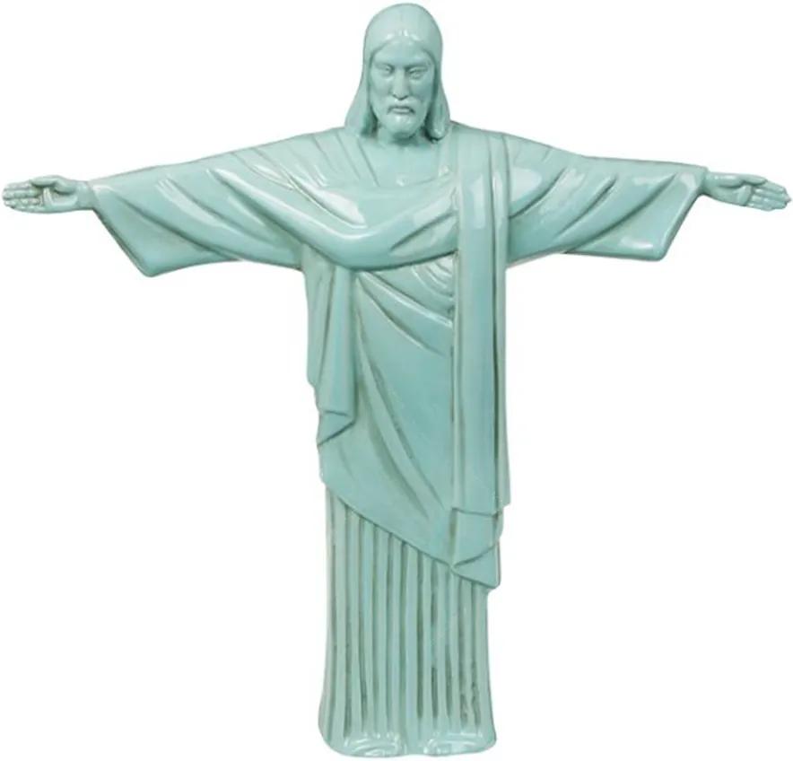 Estatueta Cristo Redentor Verde - Candy Color - em Cerâmica - 41x40 cm
