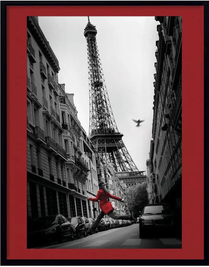 Quadro Decorativo Com Moldura Preta Paris La Veste Rouge 80x100cm