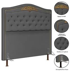 Cabeceira Cama Box Casal King 195cm com Tachas Imperial Veludo J02 Cin