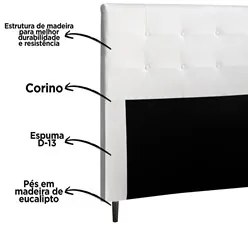 Cabeceira Cama Box Casal King 193cm Luna I02 Sintético Branco - Mpozen