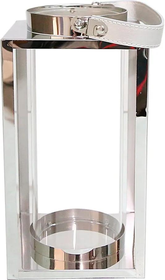 Lanterna Decorativa China Aluminio e Vidro Quadrada com Cilindro Prata D14cm x A27cm