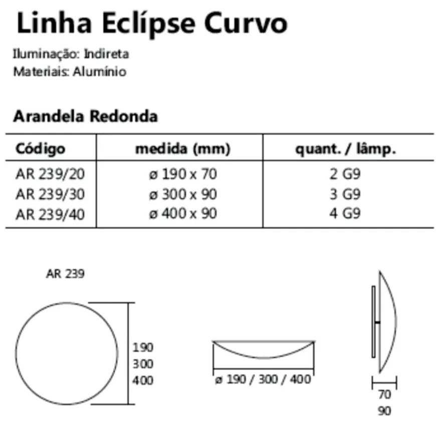 Arandela Eclipse Curvo 2Xg9 Ø19X7Cm | Usina 239/20 (PT - Preto Texturizado)