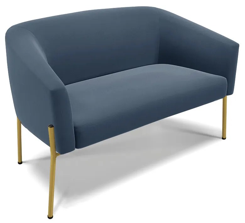 Namoradeira e 2 Poltronas Pé de Ferro Dourado Stella Suede Azul Marinho D03 - D'Rossi