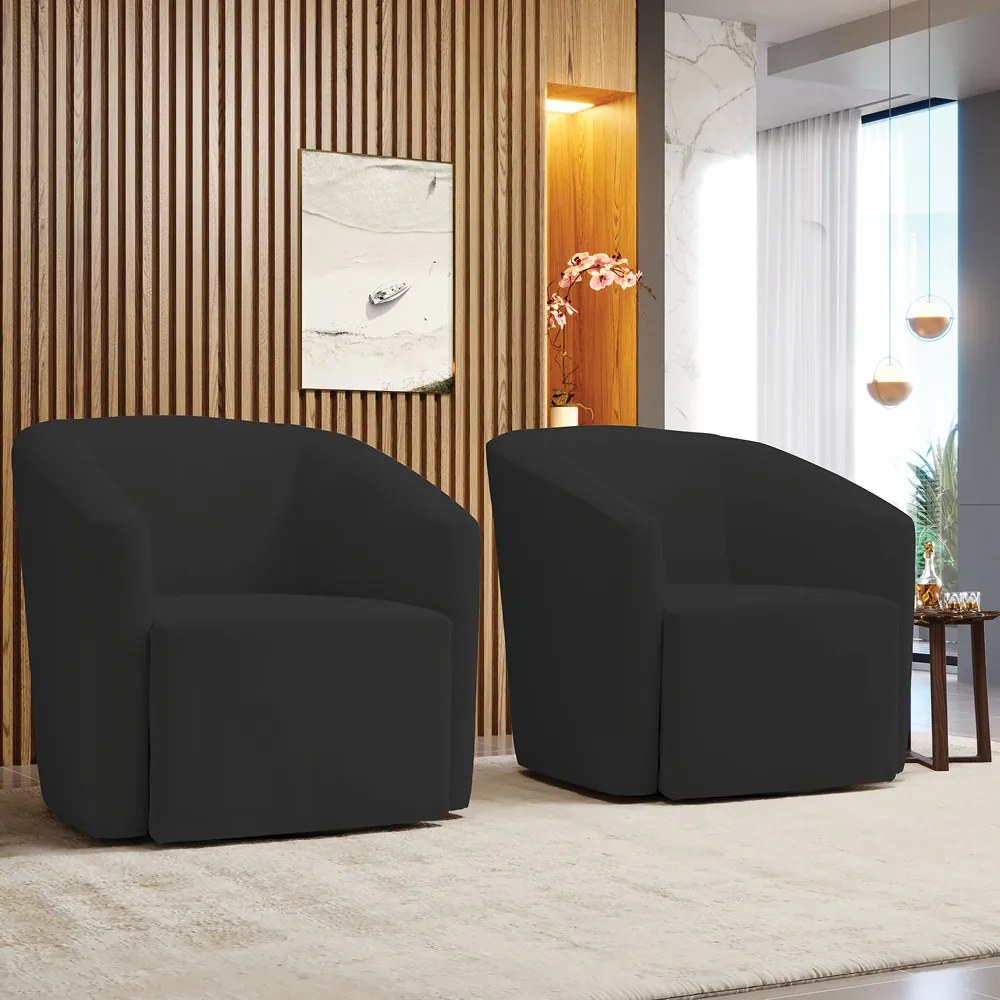 Poltrona Decorativa Base Giratória Kit 2 Stella Max Veludo Preto D03 - D'Rossi