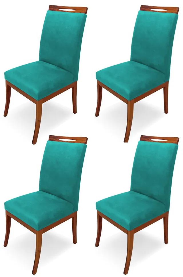Kit 4 Cadeiras De Jantar Louis Estofada Base Madeira Peroba Suede Azul Tiffany