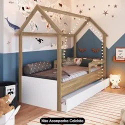 Cama Infantil Casinha Com Auxiliar Infix C06 Aveiro/Branco - Mpozenato