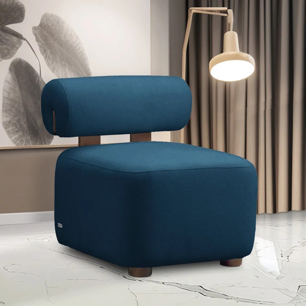 Poltrona Decorativa para Sala Helora Bouclê Azul Marinho E03 - D'Rossi