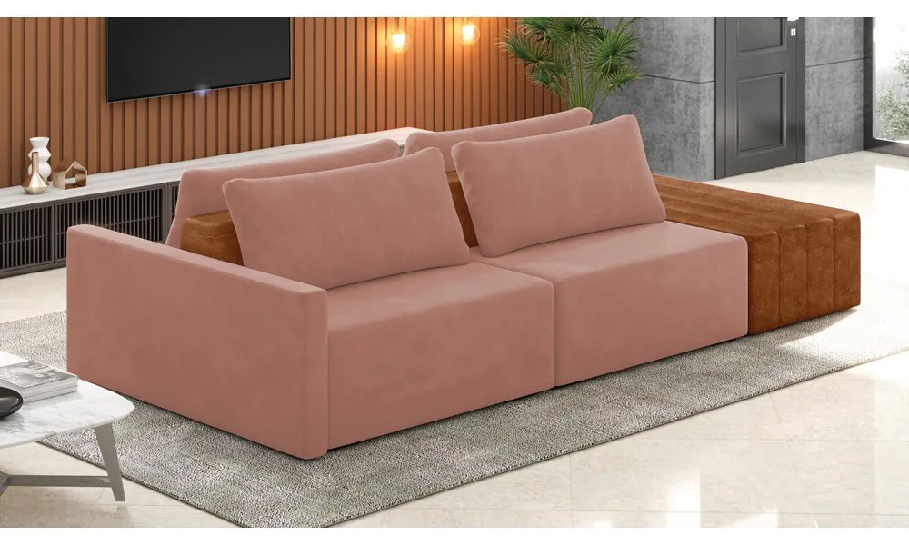 Sofá Ilha 2 Lugares Living 252cm Modulado para Sala Lary Veludo K01 - D'Rossi - Rose