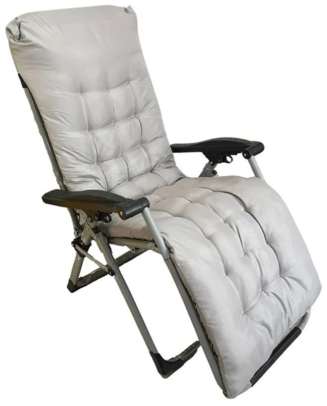 Cadeira Espreguiçadeira Decorativa Lazy Camping Acolchoada Reclinável Dobrável Creme G31 - Gran Belo