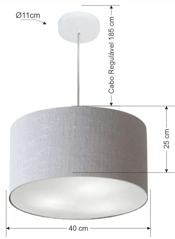 Lustre Pendente Cilíndrico Md-4244 Cúpula em Tecido 40x25cm Rustico Cinza - Bivolt