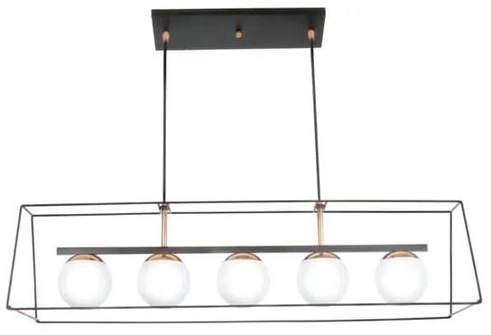 Pendente Retangular Aramado Com Globinho 960X25X23Cm 5 X G9 Metal E Gl... (CROMADO)