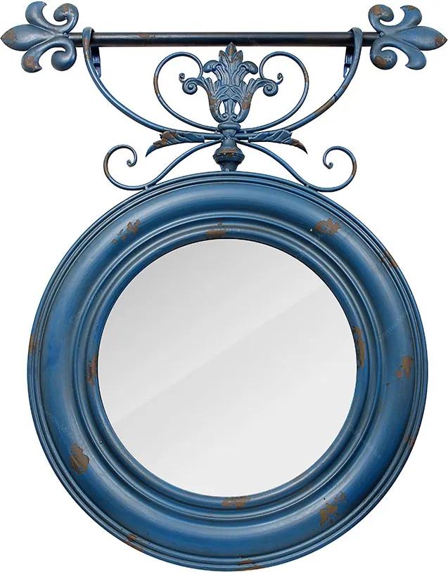 Espelho Redondo Trabalhado Azul Velho Oldway - 90x76 cm