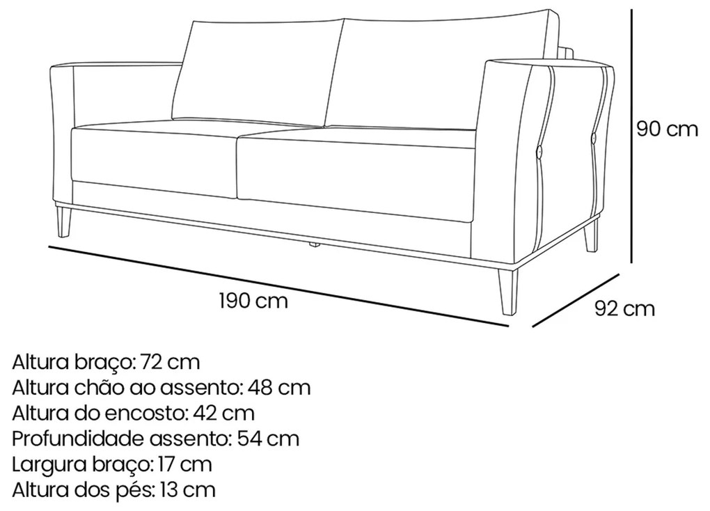 Sofá 3 Lugares Escritório Recepção Sala Dinamarca 190cm Linho