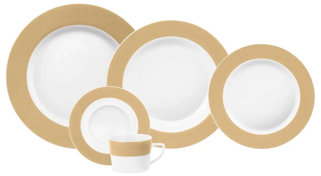 Aparelho De Jantar E Chá 30 Peças Porcelana Schmidt - Dec. Matte Cappuccino 2372