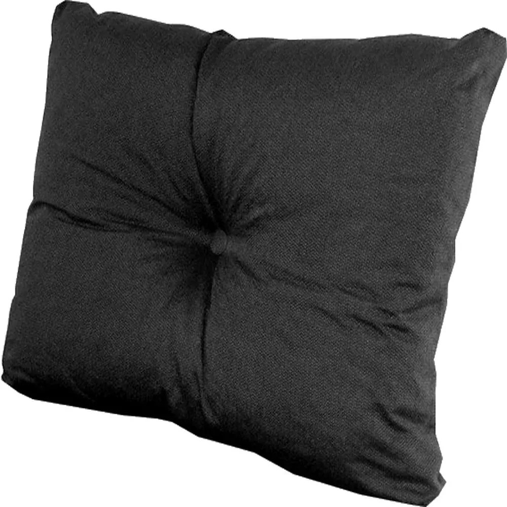 Almofada Travesseiro Com Botão Futon Capiton Tecido Suede (Preto, Preto, Liso)