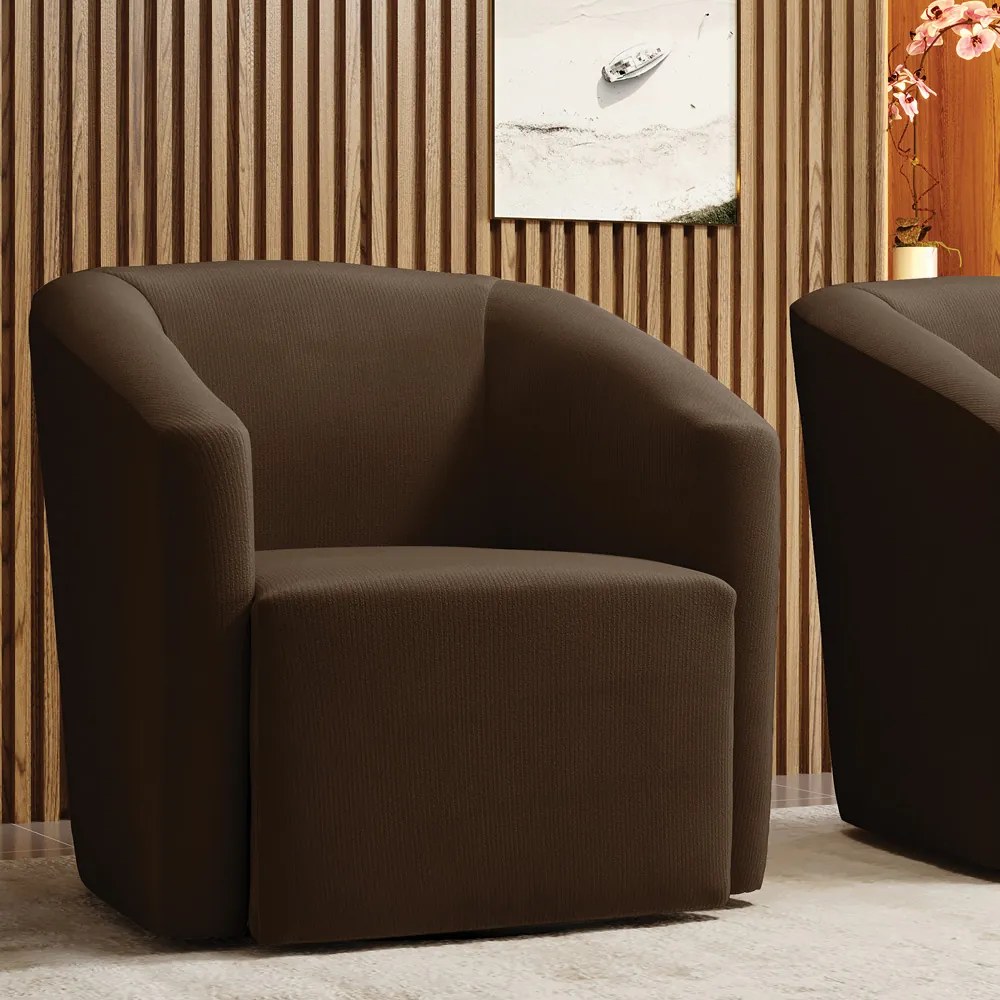 Poltrona Decorativa Base Giratória Stella Max Suede Marrom D03 - D'Rossi