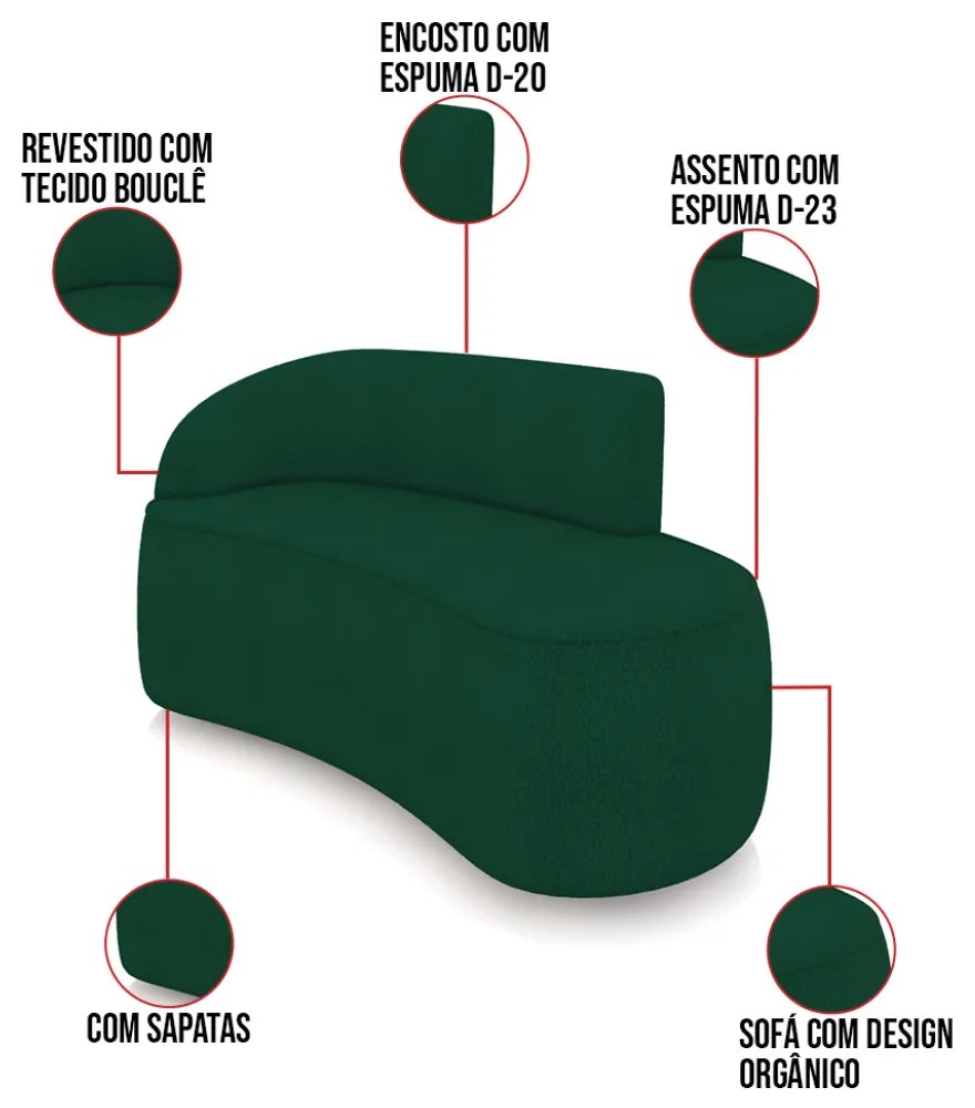 Sofá 2 Lugares Orgânico 140cm Morgan e Poltrona Lua Bouclê D03 - D'Rossi - Verde