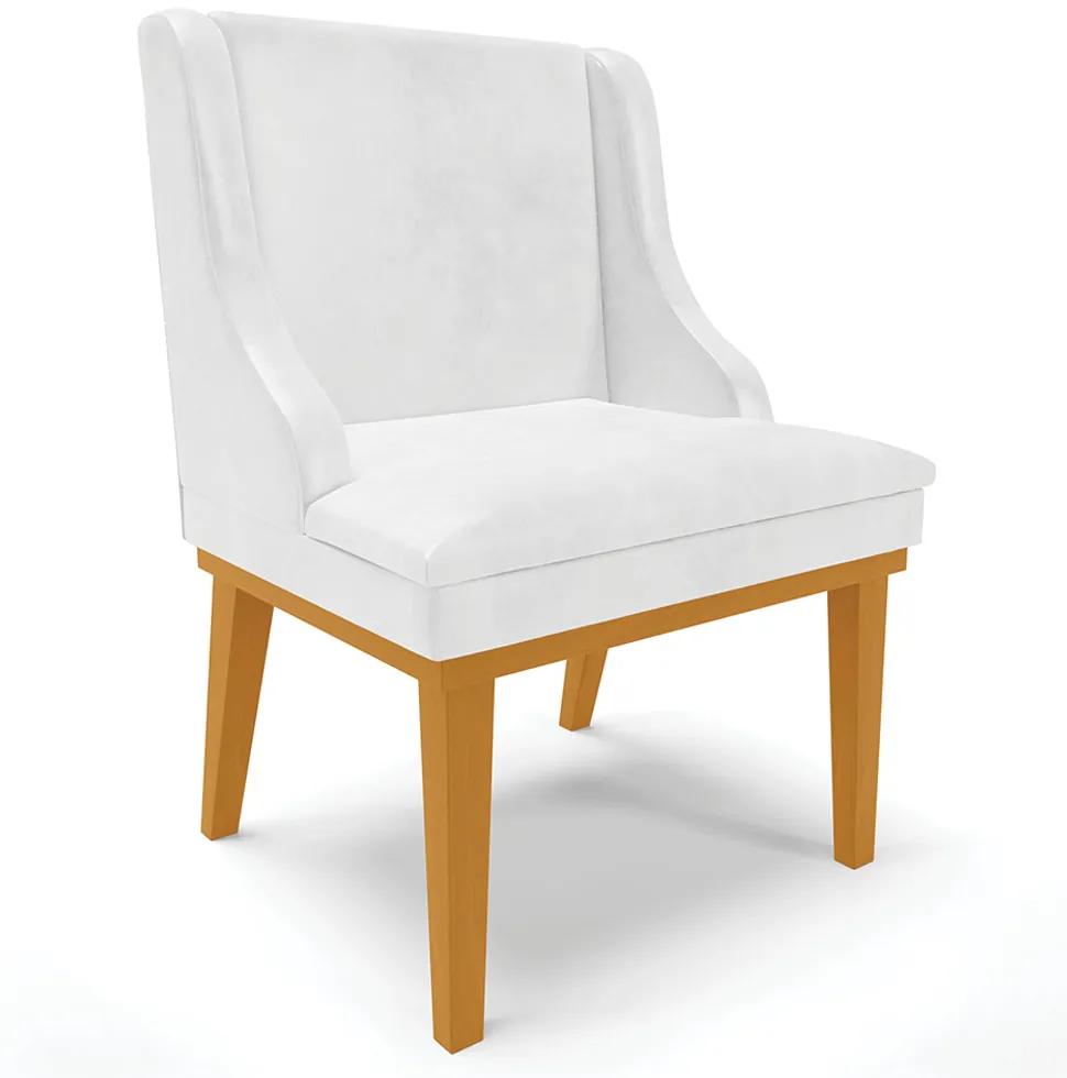 Cadeira Decorativa Sala de Jantar Base Fixa de Madeira Firenze PU Branco Brilho/Castanho G19 - Gran Belo