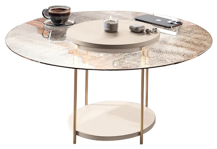 Mesa de Centro Sky Sala de Estar com Tampo em Vidro Pés em Aço Off White G26 - Hb Móveis