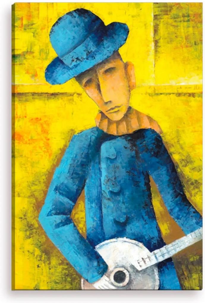 Tela Decorativa Estilo Pintura Homem Tocando Banjo - Tamanho: 90x60cm (A-L) Unico