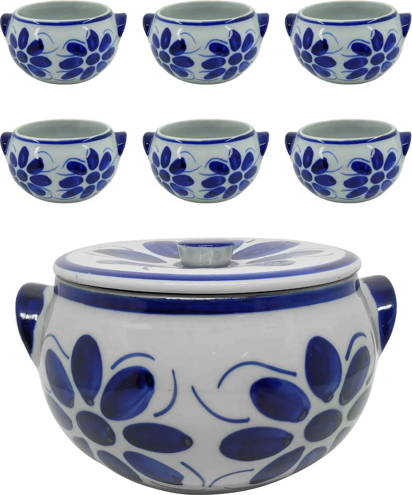 Jogo de Sopa em Porcelana Azul Colonial 7 peças