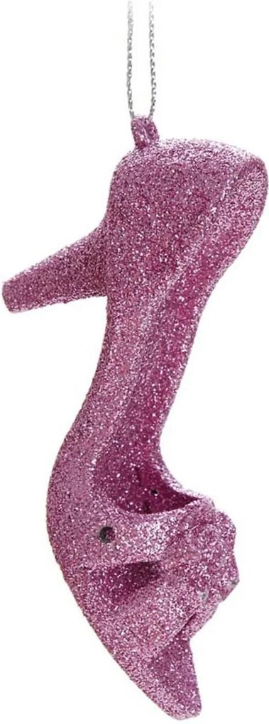 Mini Sapato Plástico DecoraçÁo Natal Com Glitter 5X10Cm Rosa