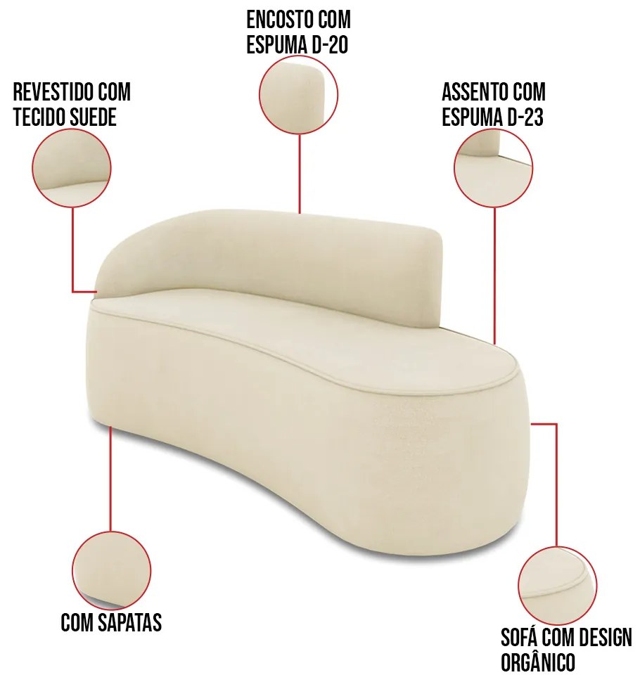 Sofá 3 Lugares Orgânico 180cm Morgan e 2 Poltronas Lua Suede Bege D03 - D'Rossi