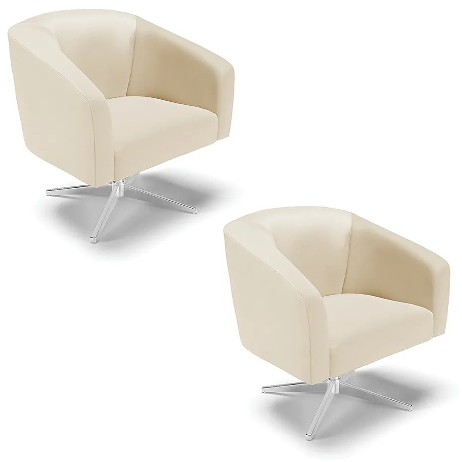 Poltrona Decorativa Giratória Cromada Kit 2 Stella Sintético D03 - D'Rossi - Bege