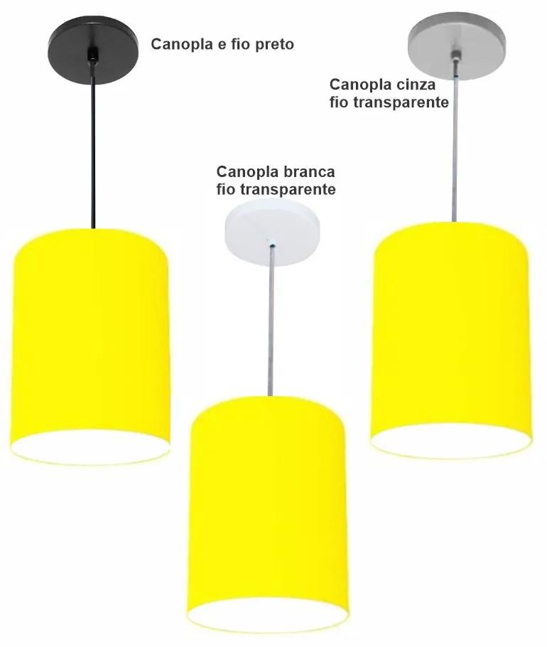 Luminária Pendente Vivare Free Lux Md-4103 Cúpula em Tecido - Amarelo - Canopla cinza e fio transparente