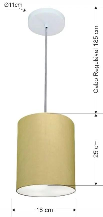 Kit/3 Lustre Pendente Cilíndrico Md-4012 Cúpula em Tecido 18x25cm Algodão Crú - Bivolt