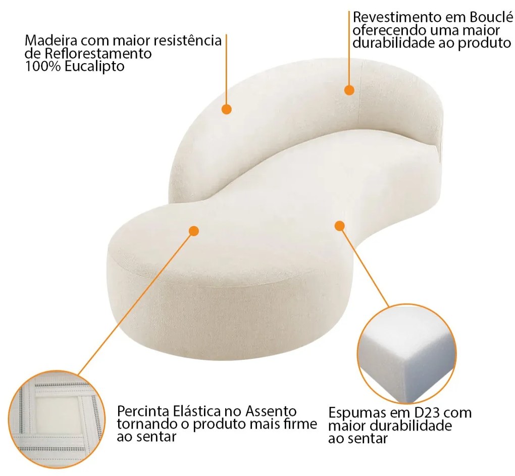 Divã Recamier Orgânico França 200cm Lado Esquerdo Bouclé - ADJ Decor