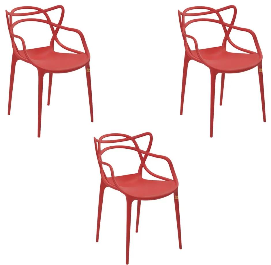 Kit 3 Cadeiras Decorativas Sala e Cozinha Feliti (PP) Vermelha G56 - Gran Belo