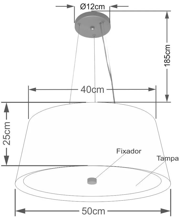 Lustre Pendente Cone Vivare Md-4144 Cúpula em Tecido 25x50x40cm - Bivolt