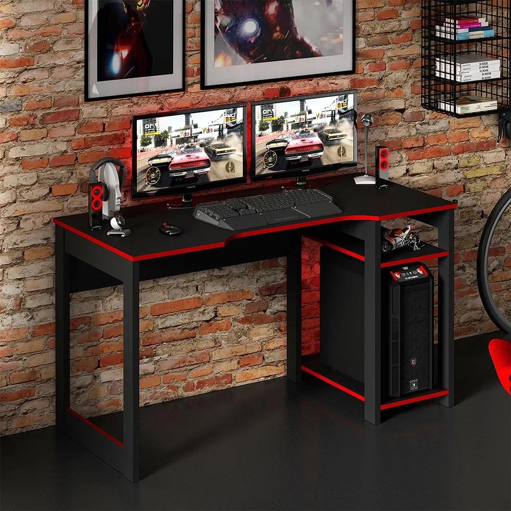 Mesa para Escritório Home Office Gamer ME4152 MDP Preto/Vermelho G69 - Gran Belo