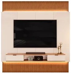 Painel Para TV 85 Pol Canelado Extensível Piso ao Teto D04 Off White/F