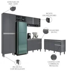 Cozinha Compacta Vanessa e Balcão Gabinete Sem Tampo Tatiane 120cm Cin