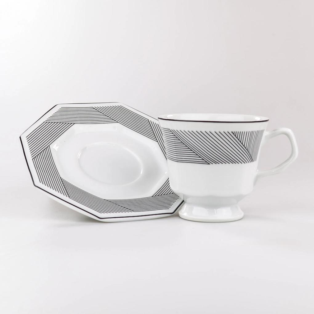 Conjunto de Xícaras para Chá c/ Pires Porcelana Schmidt 06 Peças - Dec. Bauhaus