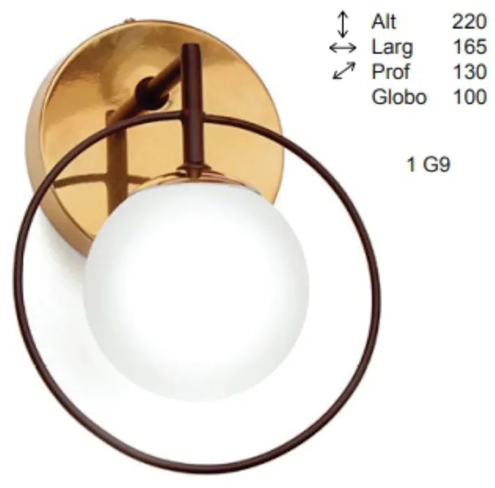 Arandela Ring Esfera 13X16,5X22Cm Globo Ø10Cm 1Xg9 - Old Artisan Ar-55... (PRETO / COBRE BRILHO, FOSCO (Branco))