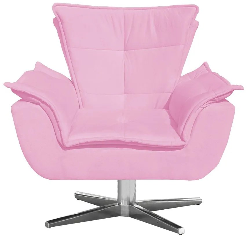 Kit 02 Poltronas Giratória Opala Suede Rosa Bebê Base Estrela Cromada D'Rossi