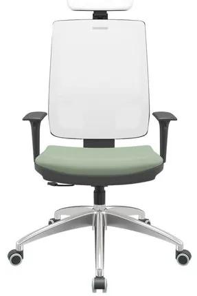 Cadeira Office Brizza Tela Branca Com Encosto Assento Vinil Verde RelaxPlax Base Aluminio 126cm - 63608 Sun House