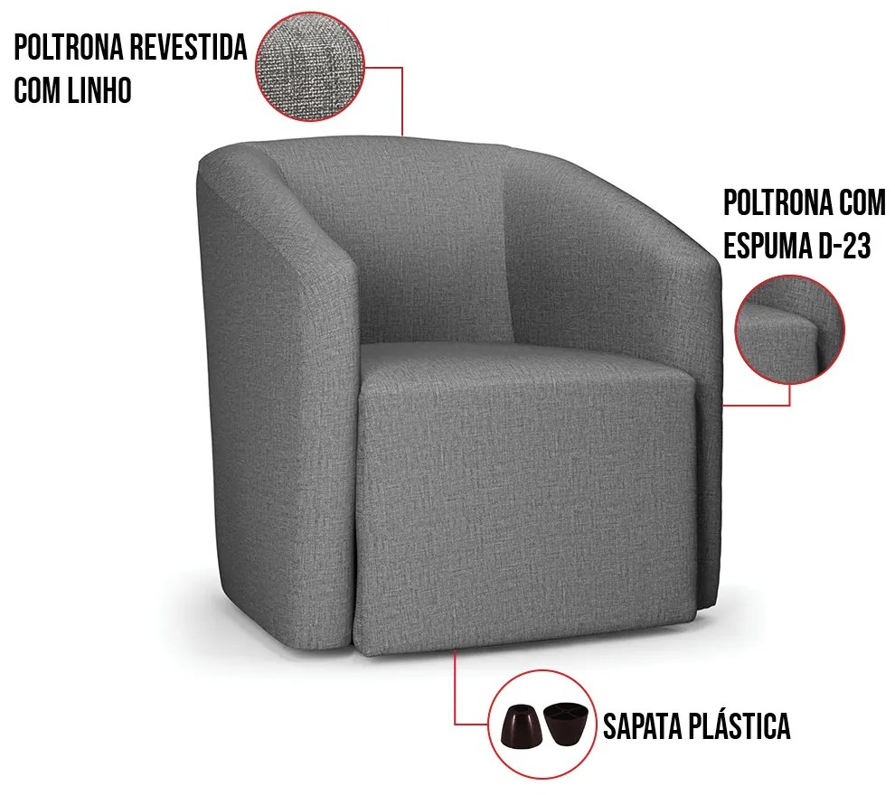 Poltrona Decorativa Orgânica Stella Max Linho Grafite D03 - D'Rossi