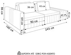 Sofá Ilha e Puff Sala Living 245cm Siesta M22 Linho Cru/Marrom - Mpoze