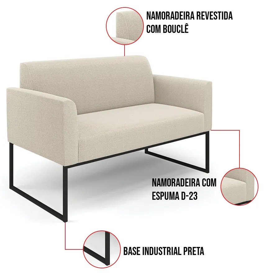 Namoradeira e 2 Poltronas Industrial Preto Marisa Bouclê Bege D03 - D'Rossi