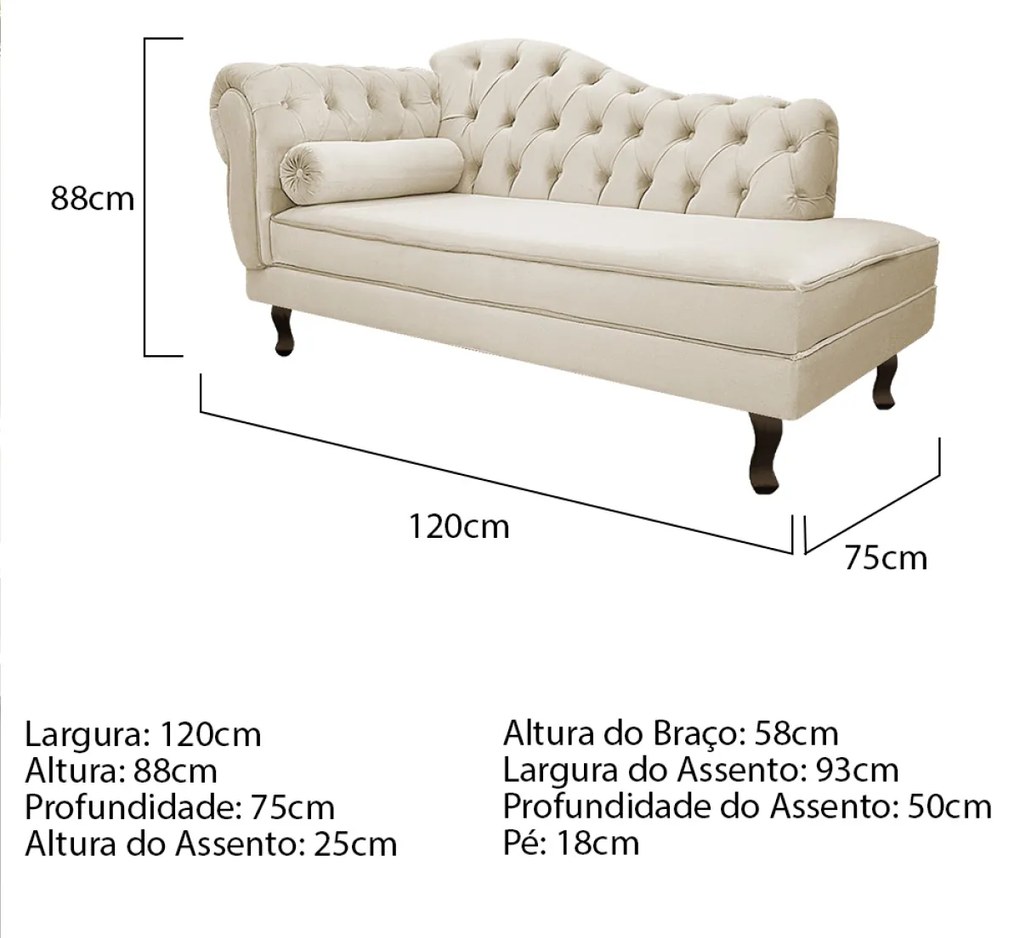 Divã Recamier Diana Lado Direito 120 cm Suede - ADJ Decor