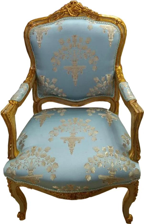 Poltrona Clássica Luis XV Azul Folheada a Ouro