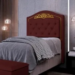 Cabeceira Cama Box Solteiro 90cm com Tachas Imperial Veludo J02 Bordô