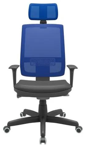 Cadeira Office Brizza Tela Azul Com Encosto Assento Vinil Preto Autocompensador Base Standard 126cm - 63385 Sun House