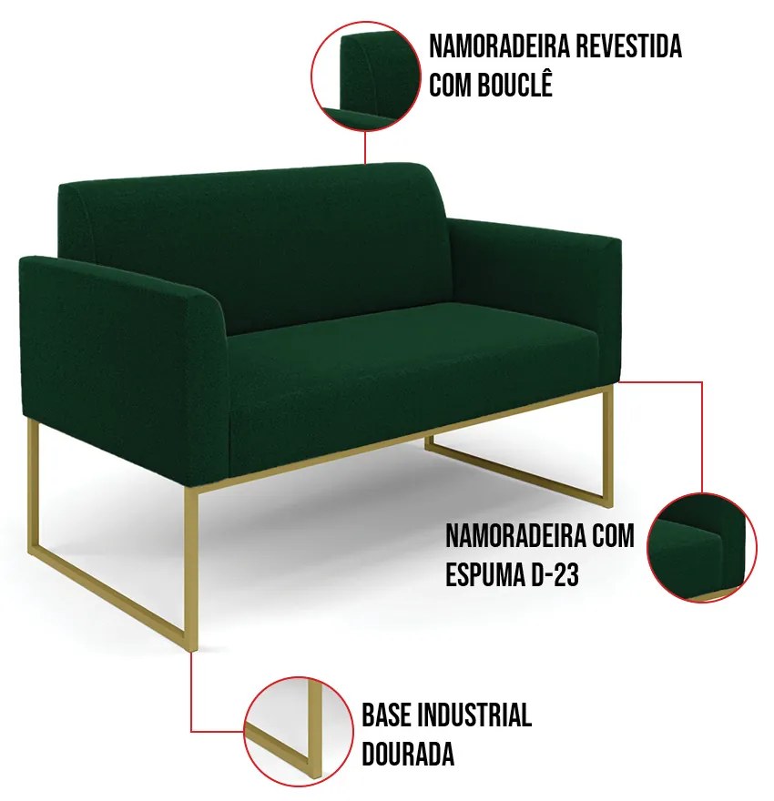 Sofá 2 Lugares Namoradeira Industrial Dourado Marisa Bouclê D03 - D'Rossi - Verde