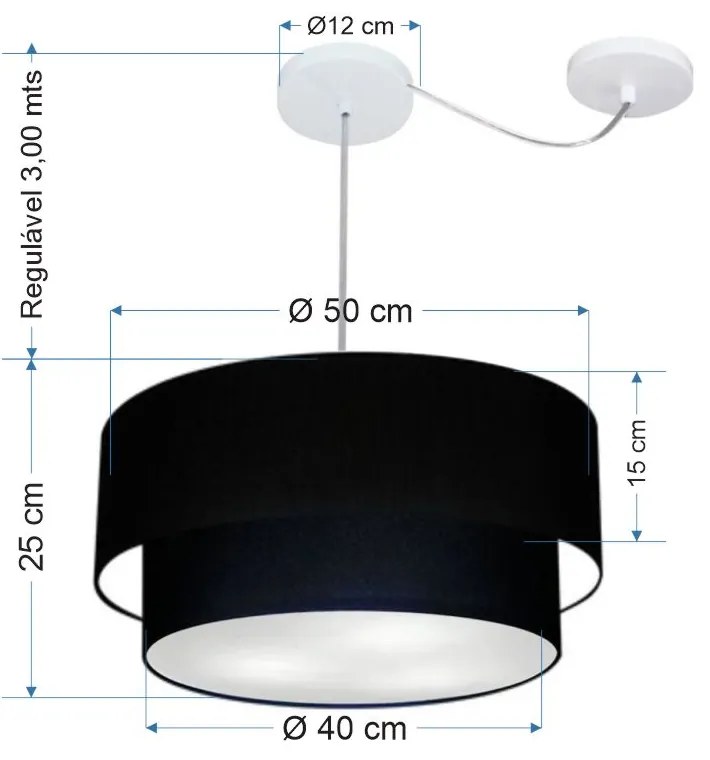 Lustre Pendente Duplo Cilíndrico Com Desvio de Centro Vivare Md-4366 Cúpula em Tecido 50x40cm - Bivolt